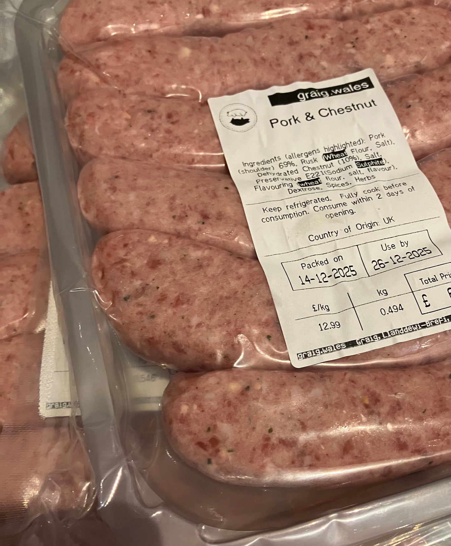 Fresh Pork and Chestnut Sausage